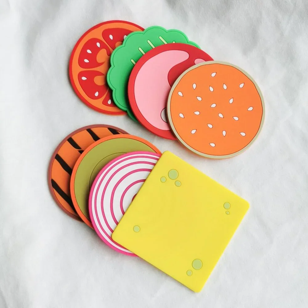 8pcs Rubber Burger Coaster Set Fun Kitchen Decor